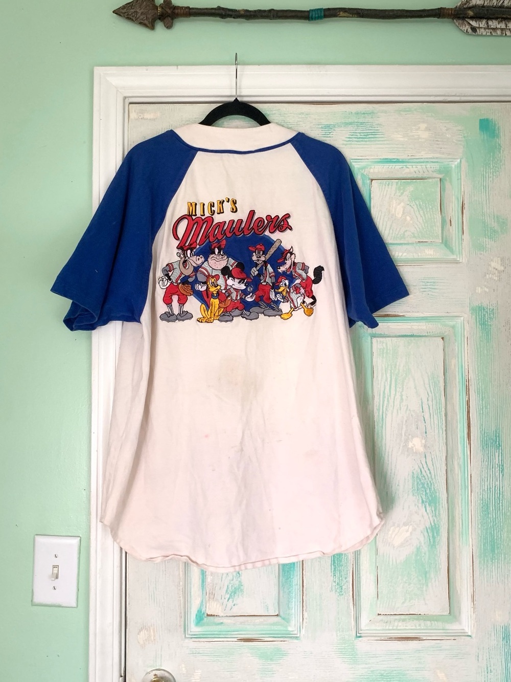 Vintage The Disney Store Mick’s Maulers White/Blue Jersey Shirt